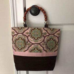 Preppy wooden handle tote